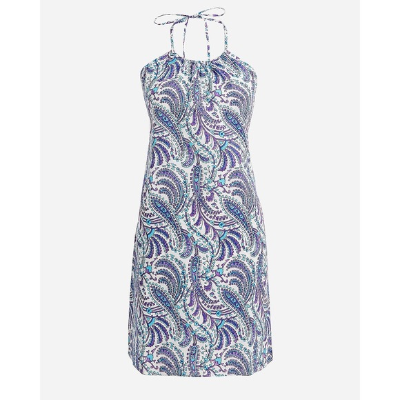 J. Crew Dresses & Skirts - J.Crew Halter-Neck Linen Blend Beach Dress Purple Paisley XS Resort Coastal